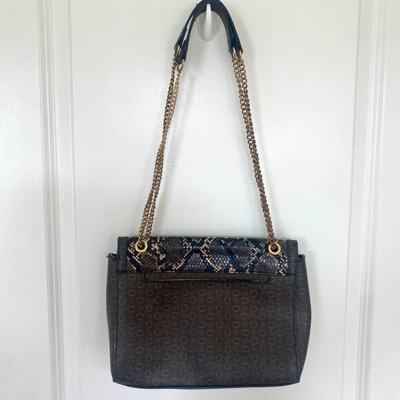 Vintage Guess Leather Purse Snakeskin Logo Chain READ - Picture 3 of 8